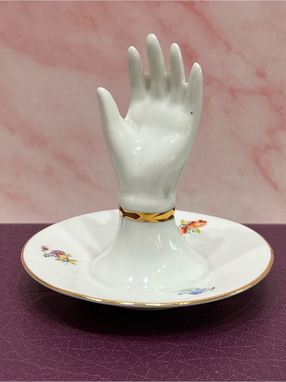 Vintage Porcelain Hand Ring Holder & Trinket Dish Victorian Cottagecore Vanity